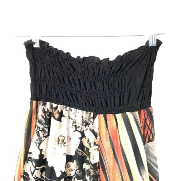 Alysi Strapless Boho Maxi Dress Size 6 Smocked Bodice Silk Patchwork Design - Picture 5 of 8